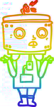 rainbow gradient line drawing cartoon robot shrugging vector