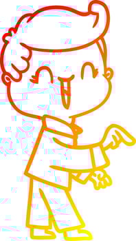 warm gradient line drawing cartoon laughing boy pointing vector