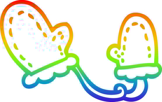 rainbow gradient line drawing cartoon mittens vector