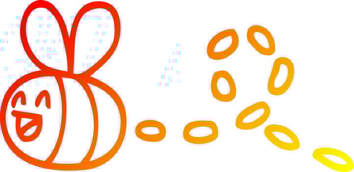 warm gradient line drawing cartoon buzzing bee vector