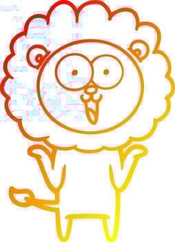 warm gradient line drawing happy cartoon lion vector
