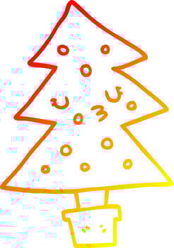 warm gradient line drawing cartoon christmas tree vector