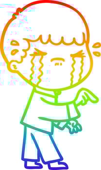 rainbow gradient line drawing cartoon man crying vector