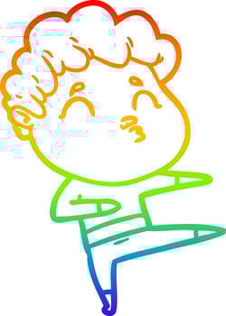 rainbow gradient line drawing cartoon man pouting vector