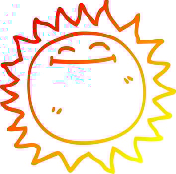 warm gradient line drawing cartoon shining sun vector