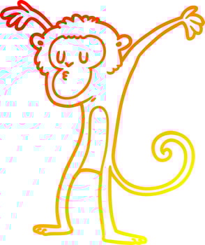 warm gradient line drawing cartoon monkey vector