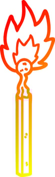 warm gradient line drawing cartoon burning match vector