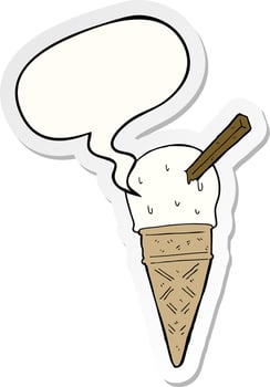 cartoon ice cream and speech bubble sticker vector