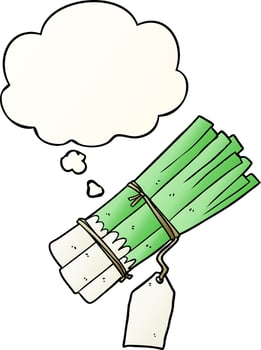 cartoon organic leeks and thought bubble in smooth gradient style vector