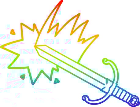 rainbow gradient line drawing swinging cartoon sword vector