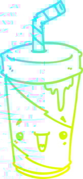 cold gradient line drawing cute cartoon soda vector