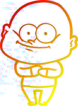 warm gradient line drawing cartoon bald man staring vector