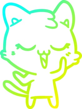 cold gradient line drawing happy cartoon cat vector