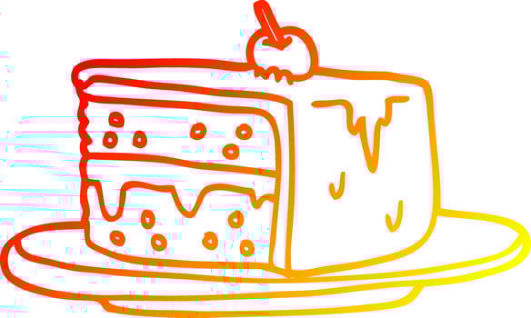 warm gradient line drawing cartoon slice of cake vector