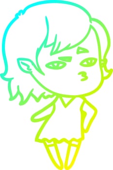 cold gradient line drawing cartoon vampire girl vector