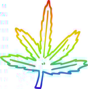 rainbow gradient line drawing cartoon marijuana leaf vector