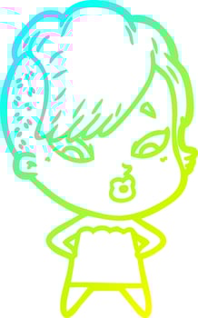 cold gradient line drawing cartoon surprised girl vector