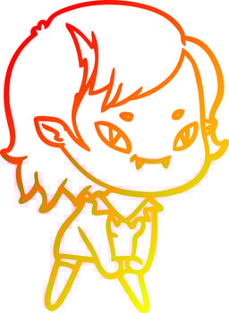 warm gradient line drawing cartoon friendly vampire girl vector