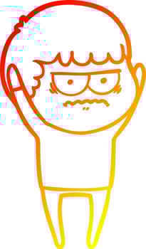 warm gradient line drawing cartoon annoyed man vector