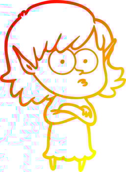 warm gradient line drawing cartoon elf girl staring vector