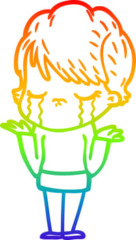 rainbow gradient line drawing cartoon woman crying vector