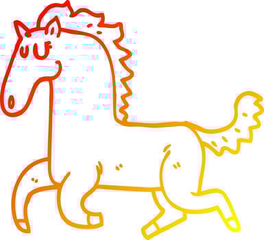 warm gradient line drawing cartoon running horse vector