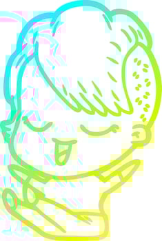 cold gradient line drawing happy cartoon girl vector