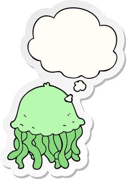 cartoon jellyfish and thought bubble as a printed sticker vector