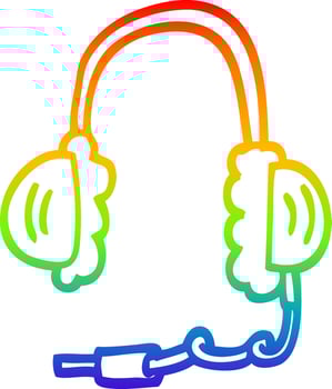 rainbow gradient line drawing cartoon ear phones vector