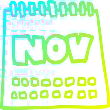 cold gradient line drawing cartoon calendar showing month of november vector