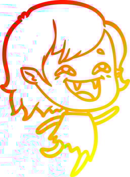 warm gradient line drawing cartoon laughing vampire girl vector