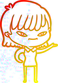 warm gradient line drawing cartoon woman vector