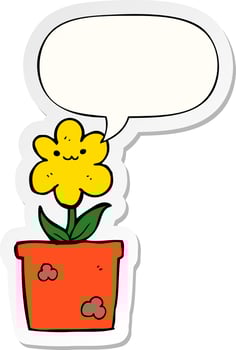 cartoon house plant and speech bubble sticker vector