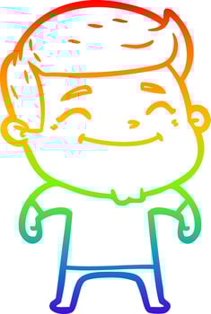 rainbow gradient line drawing happy cartoon man vector
