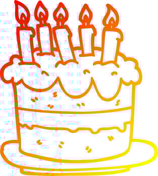 warm gradient line drawing cartoon birthday cake vector