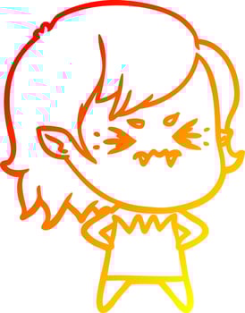 warm gradient line drawing annoyed cartoon vampire girl vector