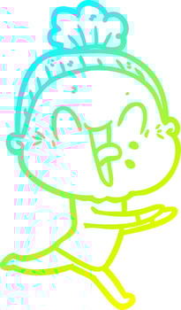 cold gradient line drawing cartoon happy old woman vector