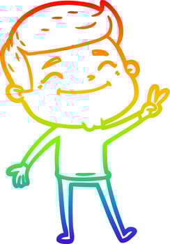 rainbow gradient line drawing happy cartoon man vector