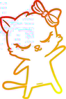 warm gradient line drawing cute cartoon cat with bow vector