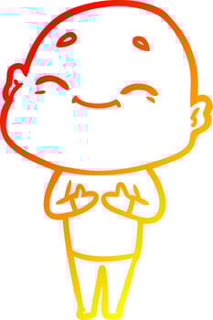 warm gradient line drawing happy cartoon bald man vector