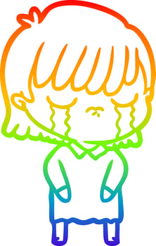 rainbow gradient line drawing cartoon woman crying vector