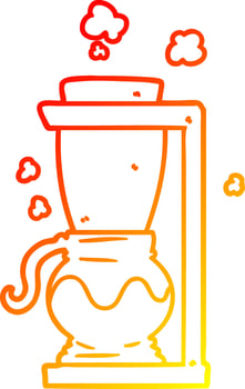 warm gradient line drawing cartoon filter coffee machine vector
