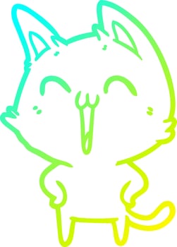 cold gradient line drawing happy cartoon cat meowing vector