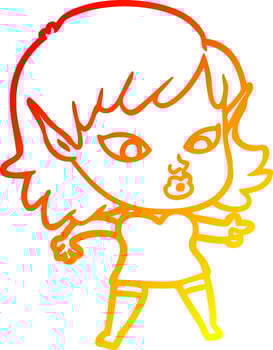 warm gradient line drawing pretty cartoon elf girl vector