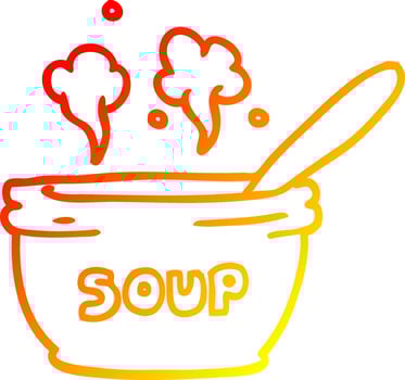 warm gradient line drawing cartoon of hot soup vector