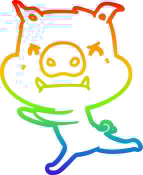 rainbow gradient line drawing angry cartoon pig vector