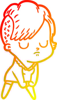 warm gradient line drawing cartoon woman vector