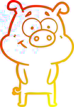 warm gradient line drawing happy cartoon pig vector
