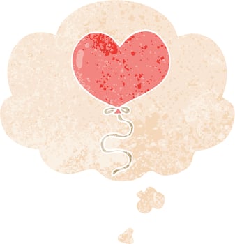 cartoon love heart balloon and thought bubble in retro textured style vector