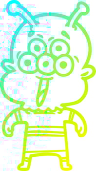 cold gradient line drawing happy cartoon alien vector